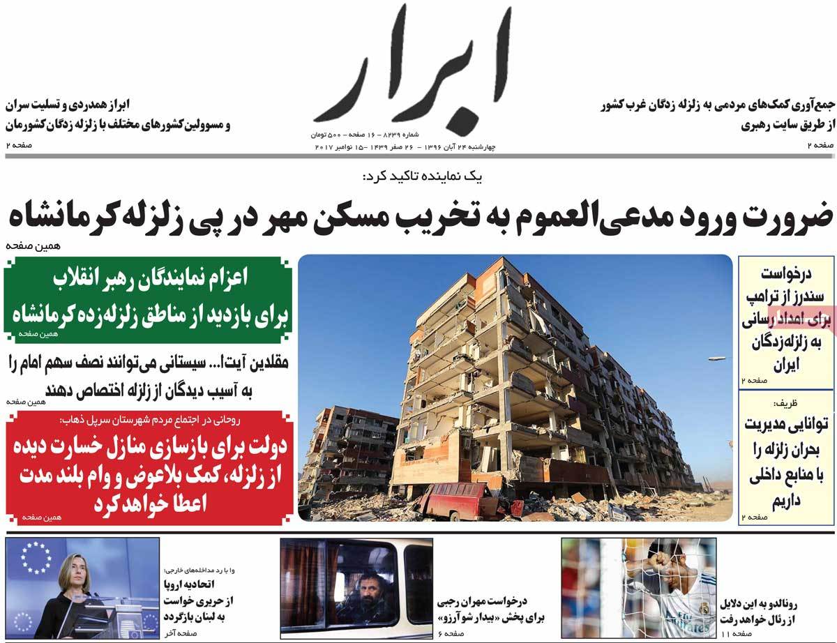 A Look at Iranian Newspaper Front Pages on November 15