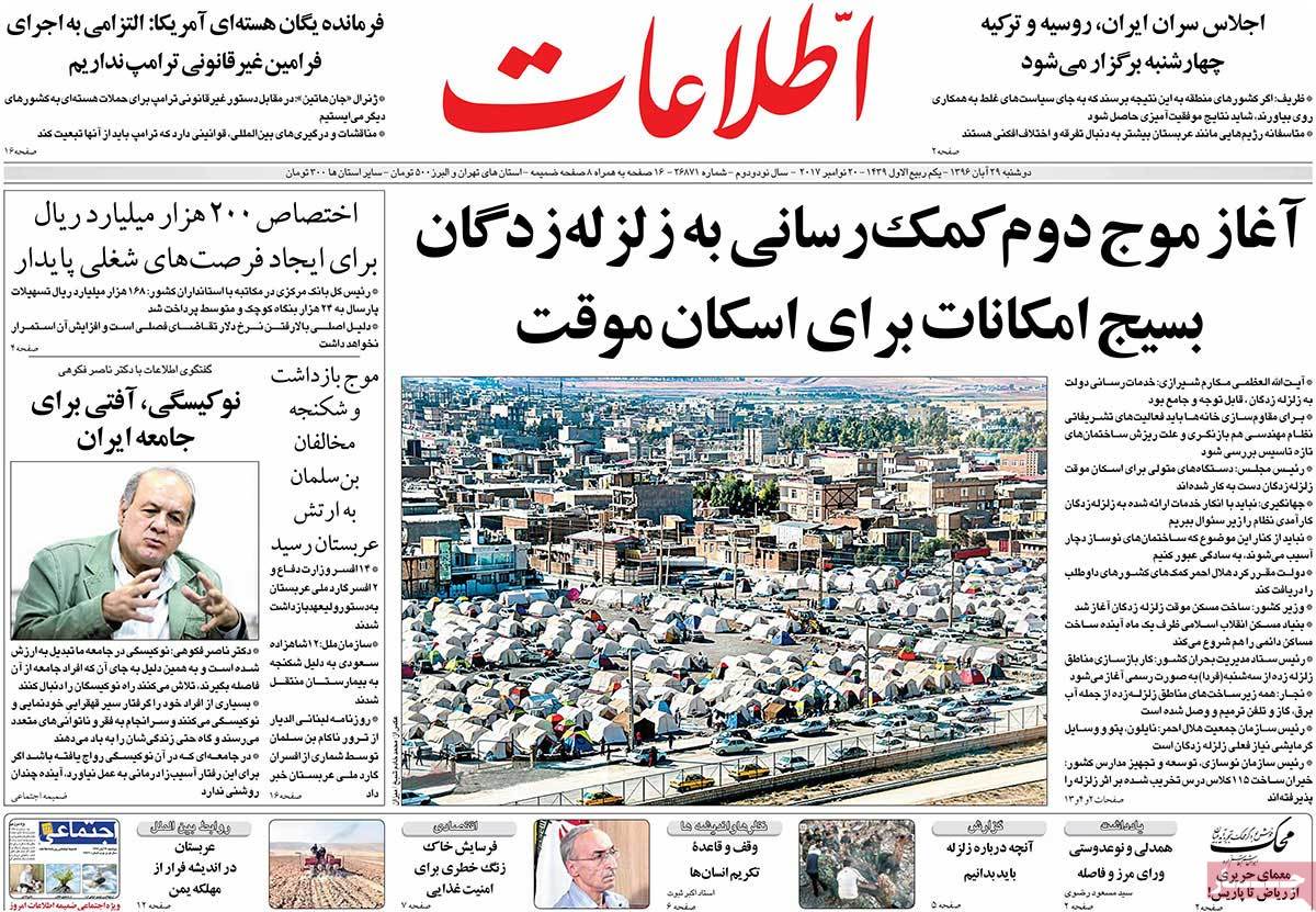 A Look at Iranian Newspaper Front Pages on November 20