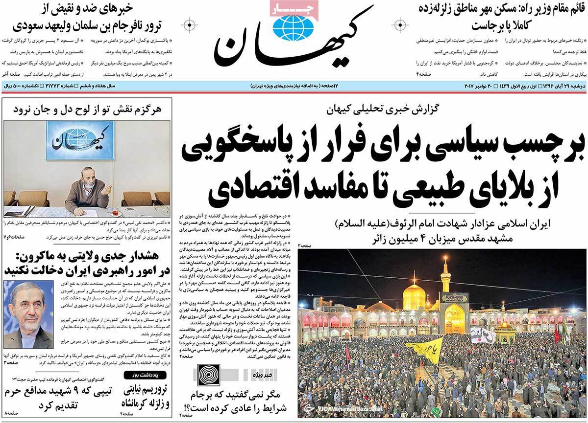 A Look at Iranian Newspaper Front Pages on November 20