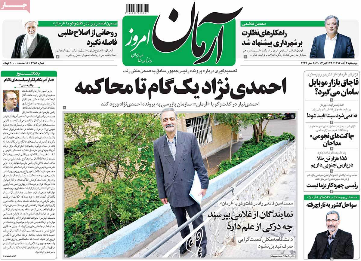 A Look at Iranian Newspaper Front Pages on October 25