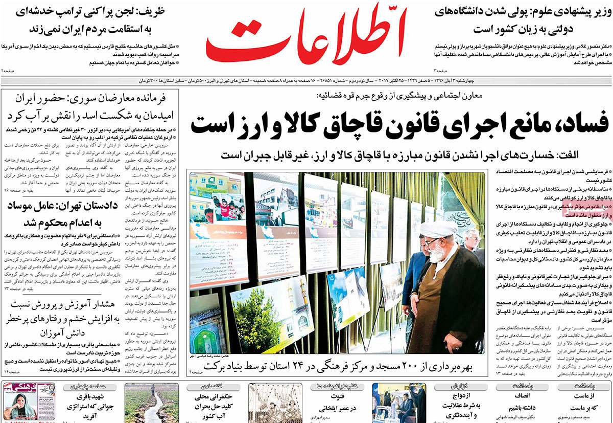 A Look at Iranian Newspaper Front Pages on October 25