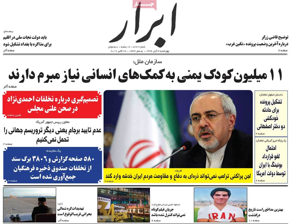 A Look at Iranian Newspaper Front Pages on October 25