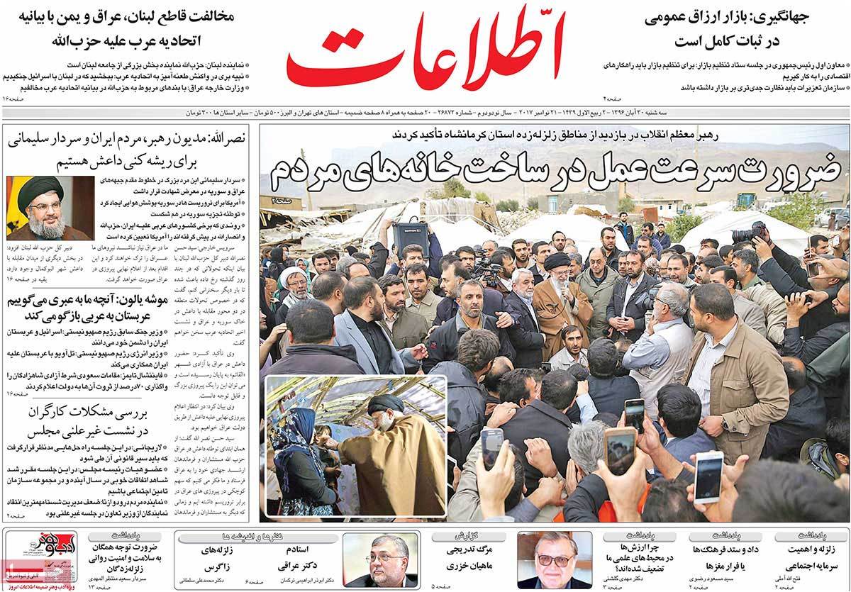 A Look at Iranian Newspaper Front Pages on November 21