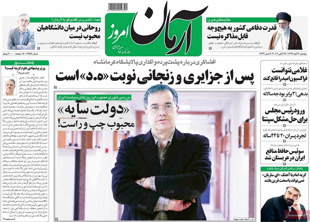 A Look at Iranian Newspaper Front Pages on October 26