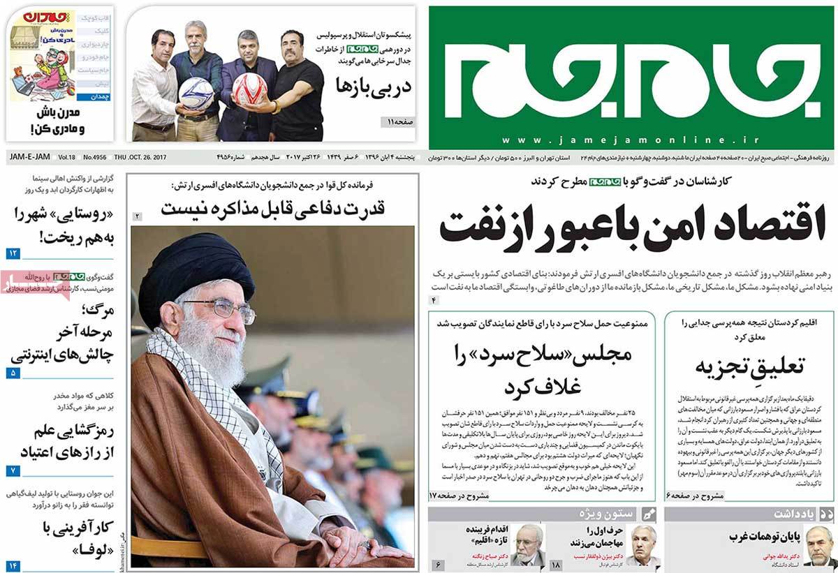 A Look at Iranian Newspaper Front Pages on October 26