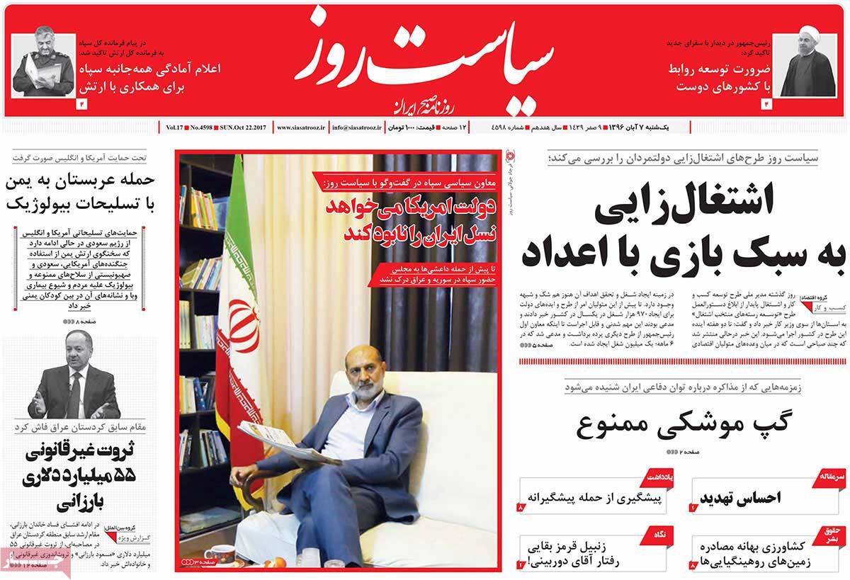 A Look at Iranian Newspaper Front Pages on October 29