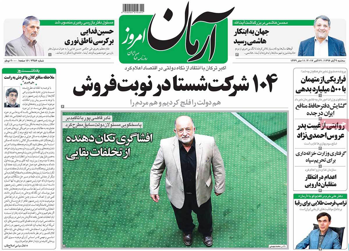 A Look at Iranian Newspaper Front Pages on October 31