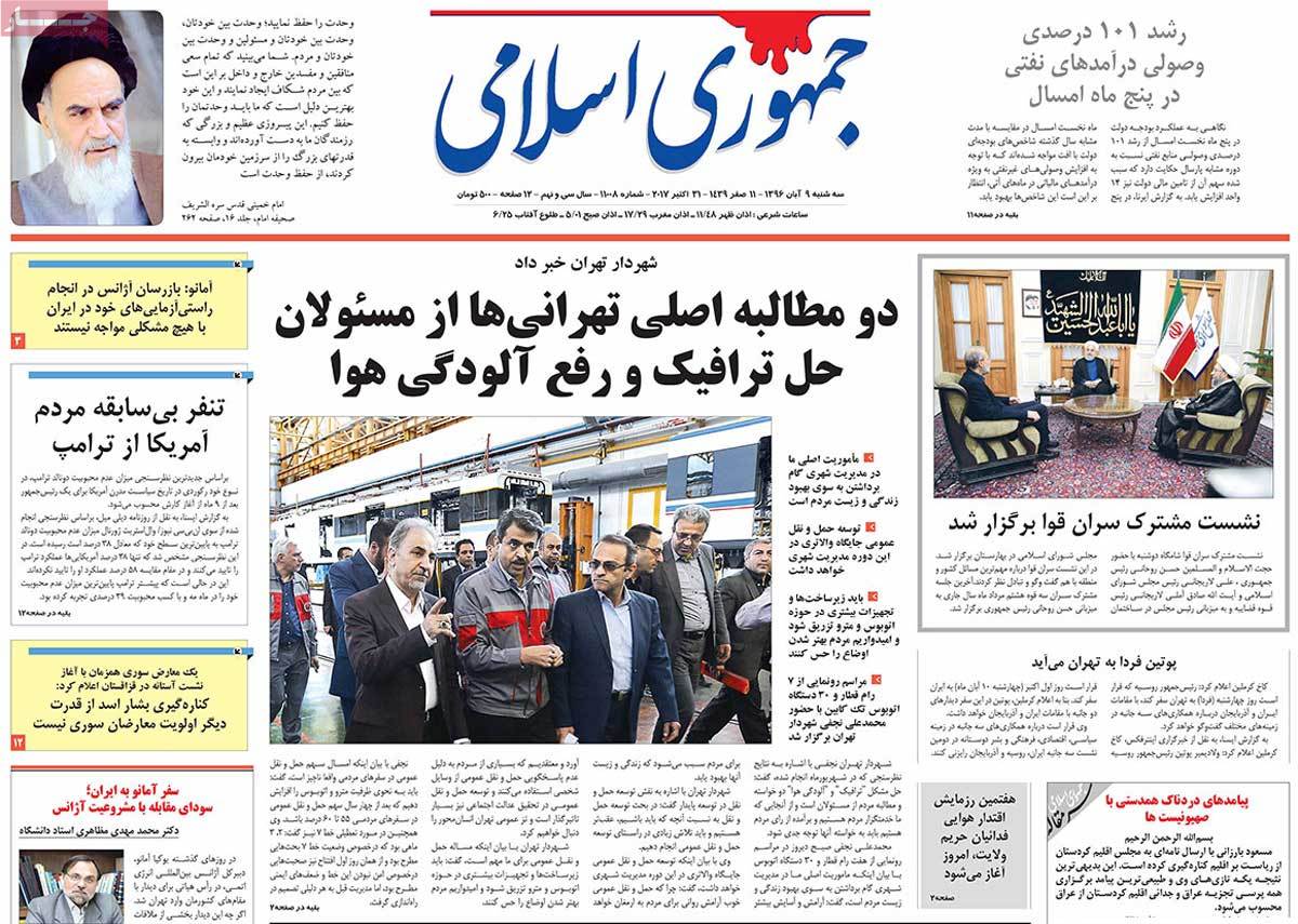 A Look at Iranian Newspaper Front Pages on October 31