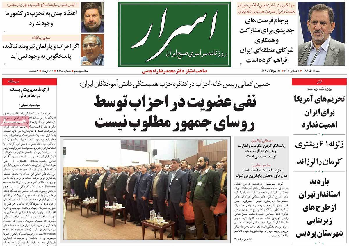 A Look at Iranian Newspaper Front Pages on December 2