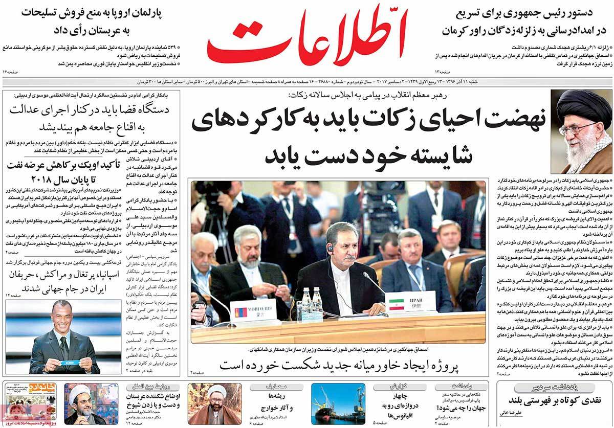 A Look at Iranian Newspaper Front Pages on December 2