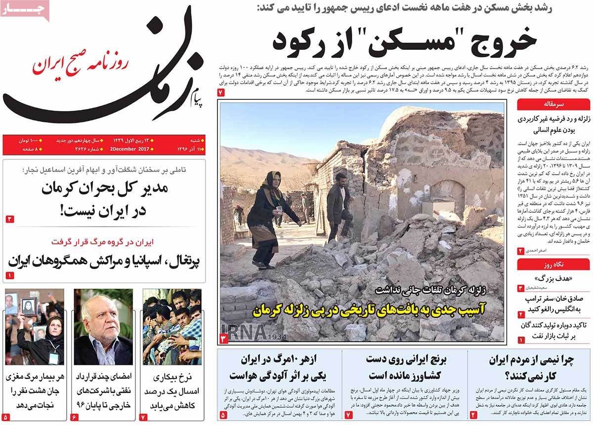 A Look at Iranian Newspaper Front Pages on December 2