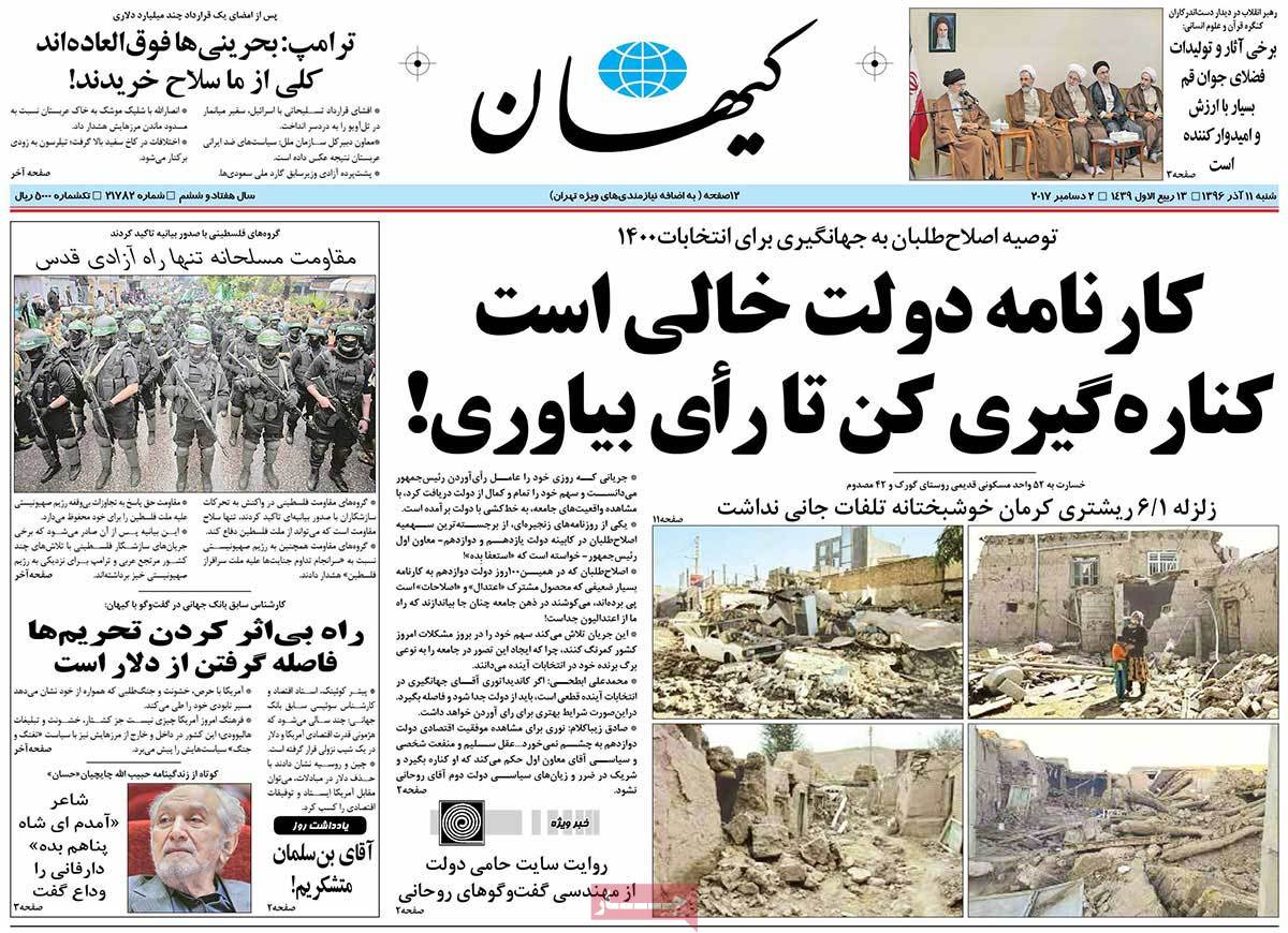 A Look at Iranian Newspaper Front Pages on December 2