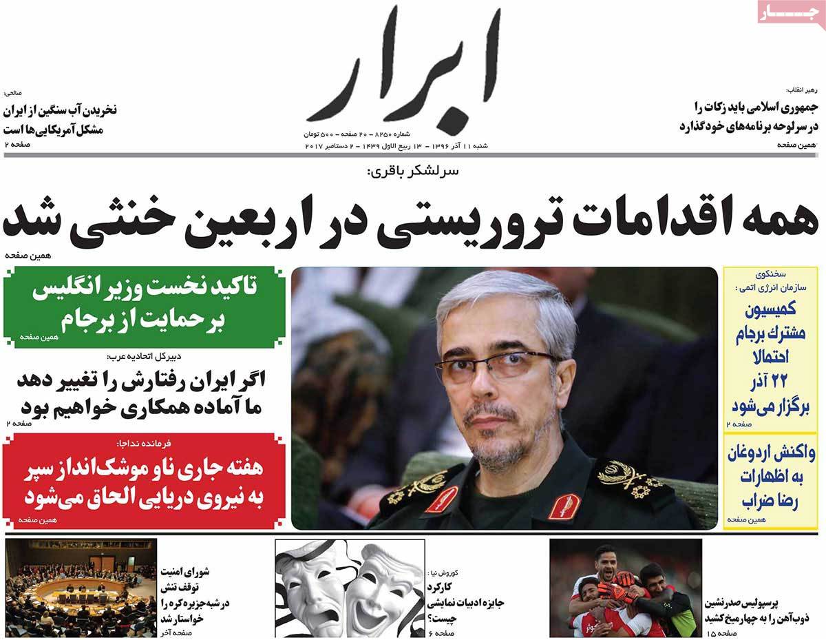 A Look at Iranian Newspaper Front Pages on December 2