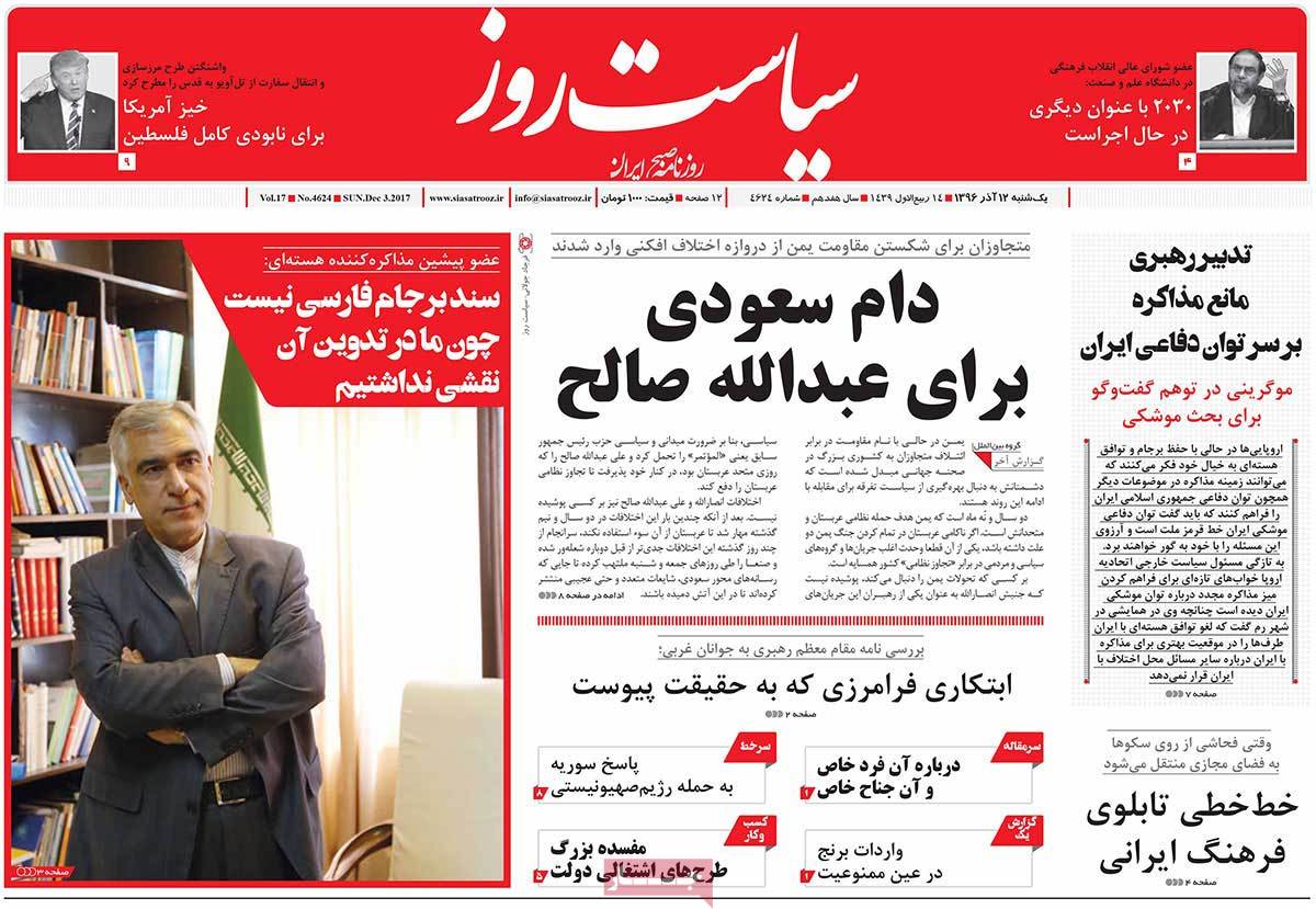 A Look at Iranian Newspaper Front Pages on December 3