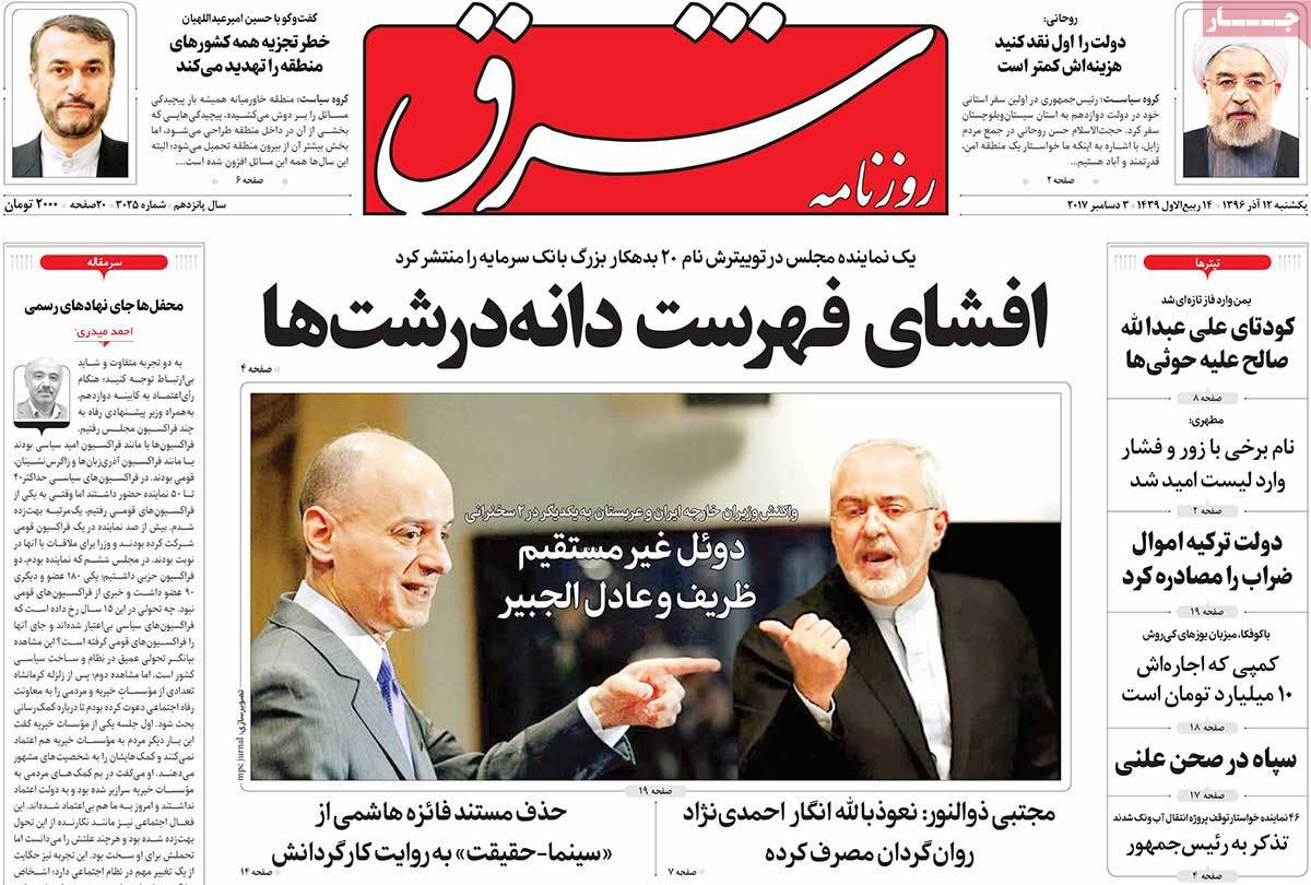 A Look at Iranian Newspaper Front Pages on December 3