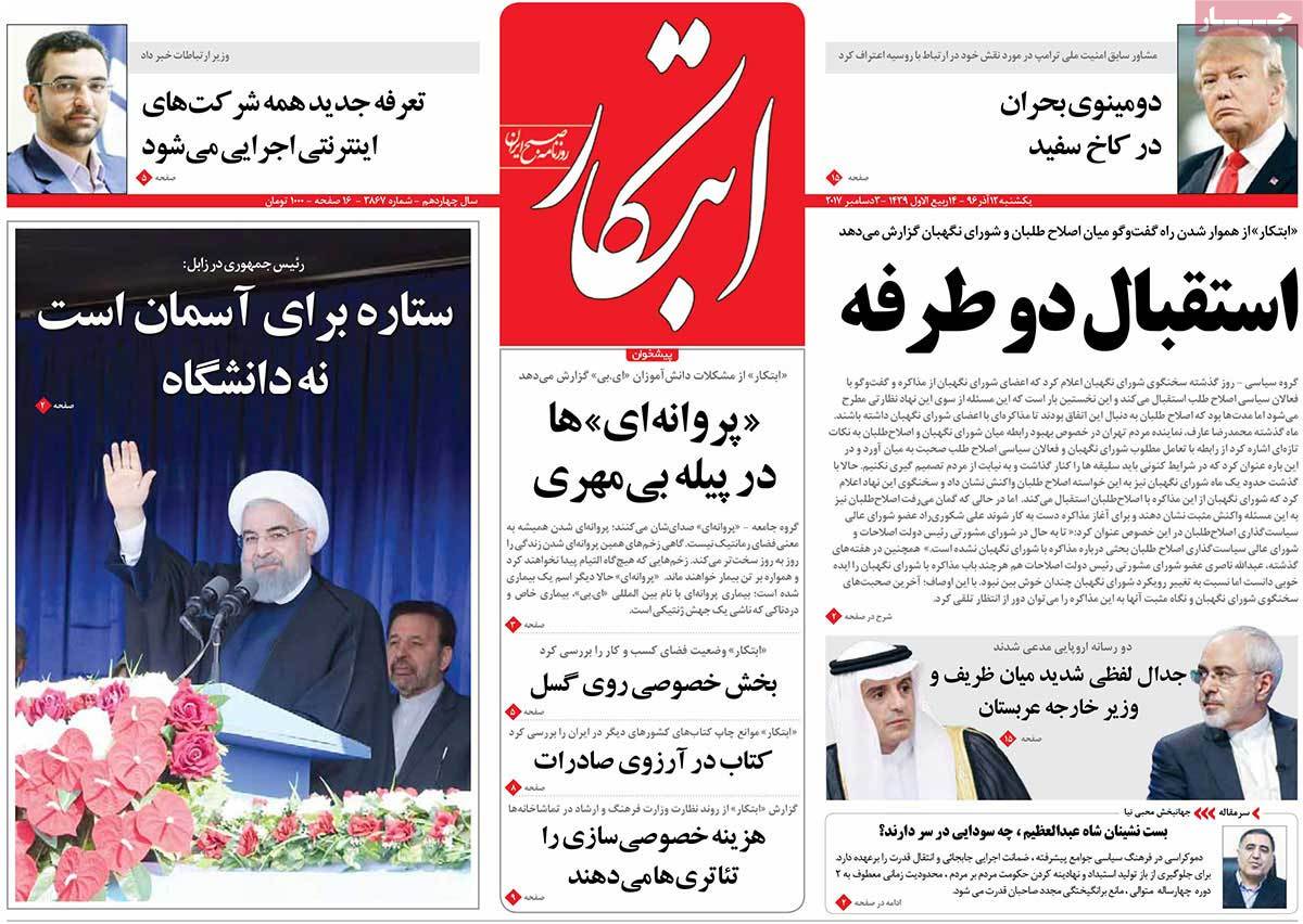 A Look at Iranian Newspaper Front Pages on December 3