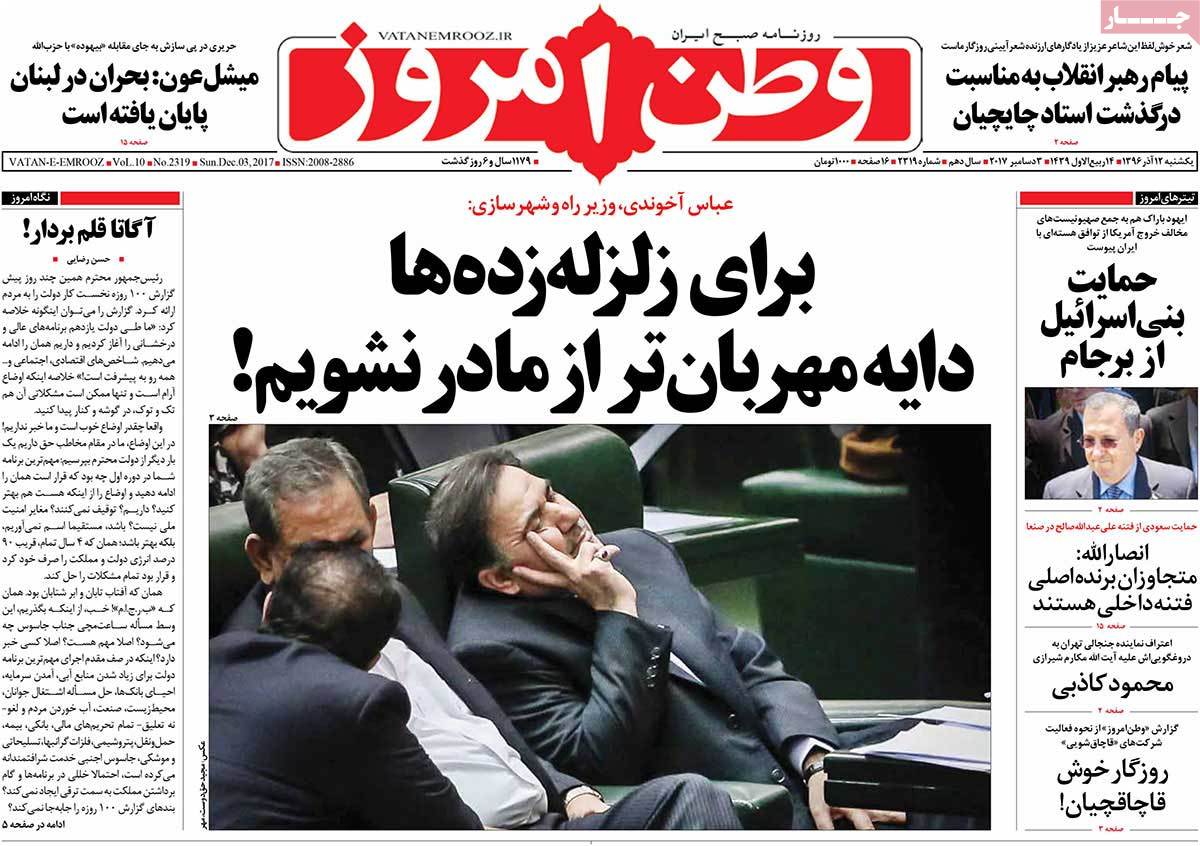 A Look at Iranian Newspaper Front Pages on December 3