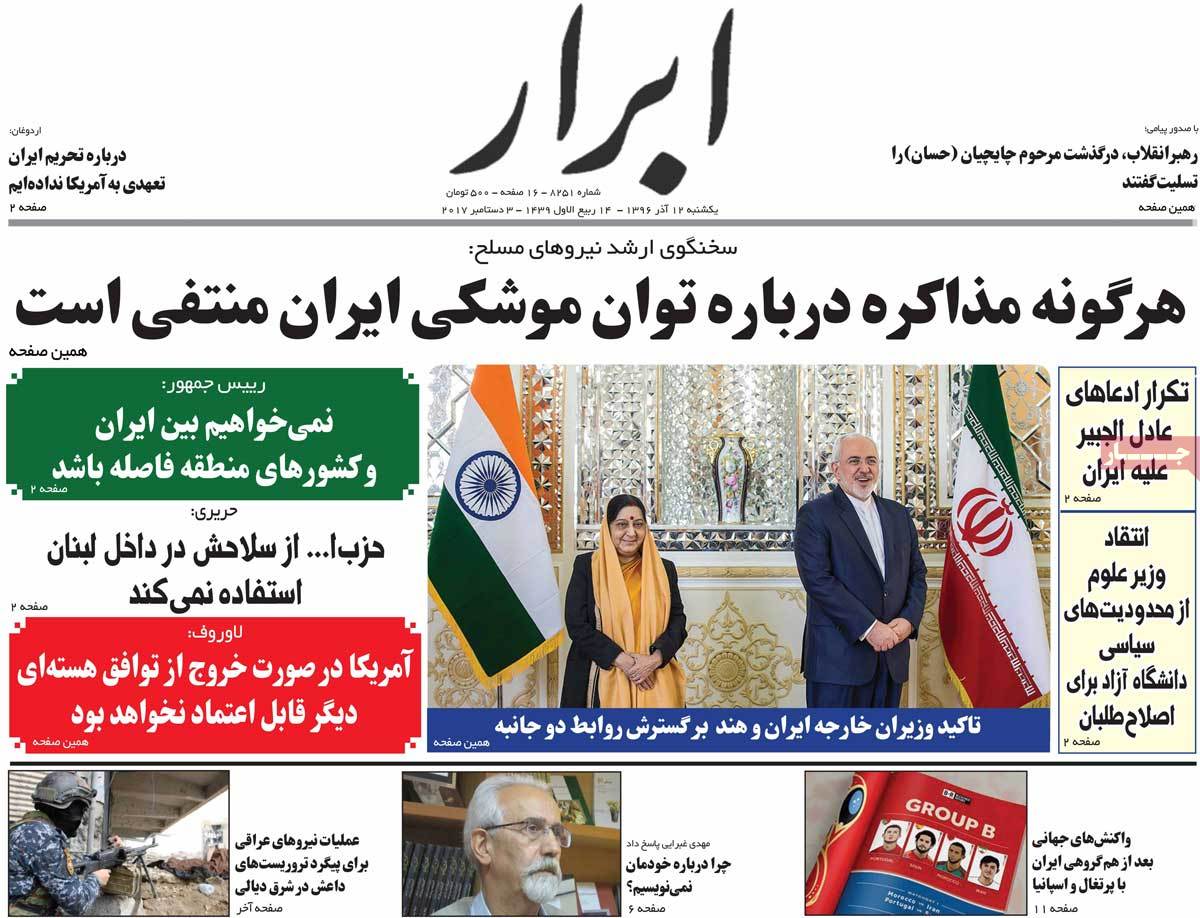 A Look at Iranian Newspaper Front Pages on December 3