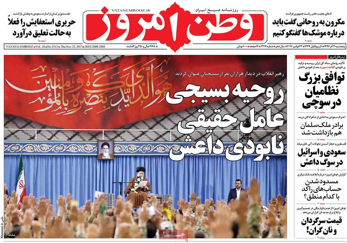 A Look at Iranian Newspaper Front Pages on November 23