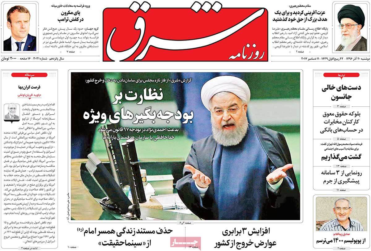 A Look at Iranian Newspaper Front Pages on December 11