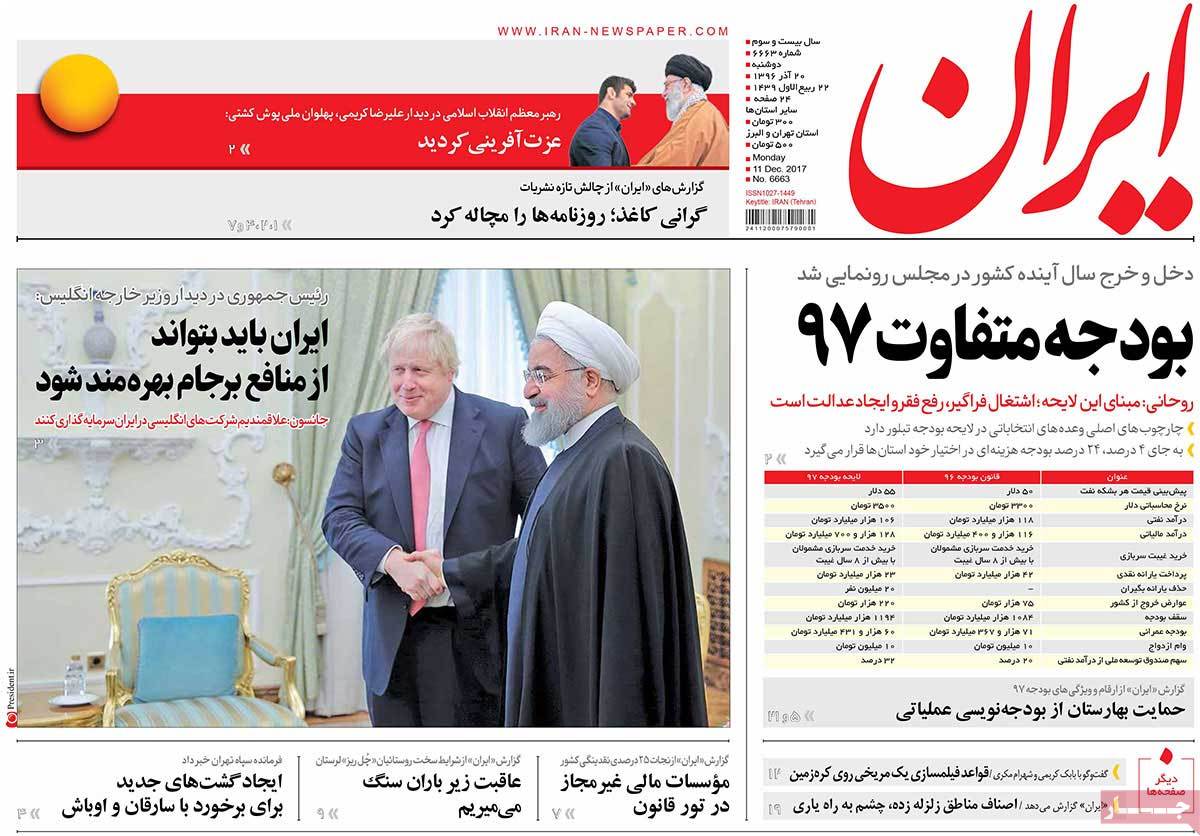 A Look at Iranian Newspaper Front Pages on December 11