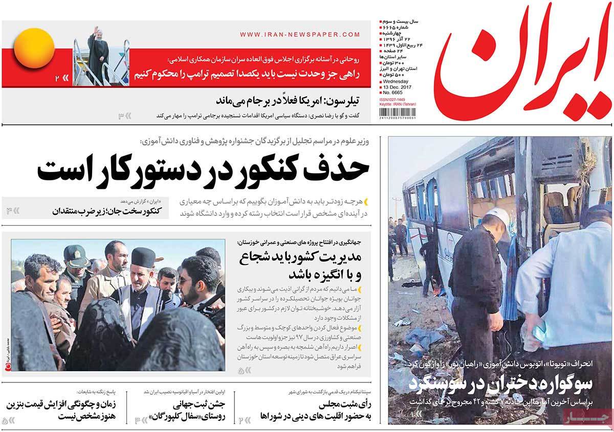 A Look at Iranian Newspaper Front Pages on December 13