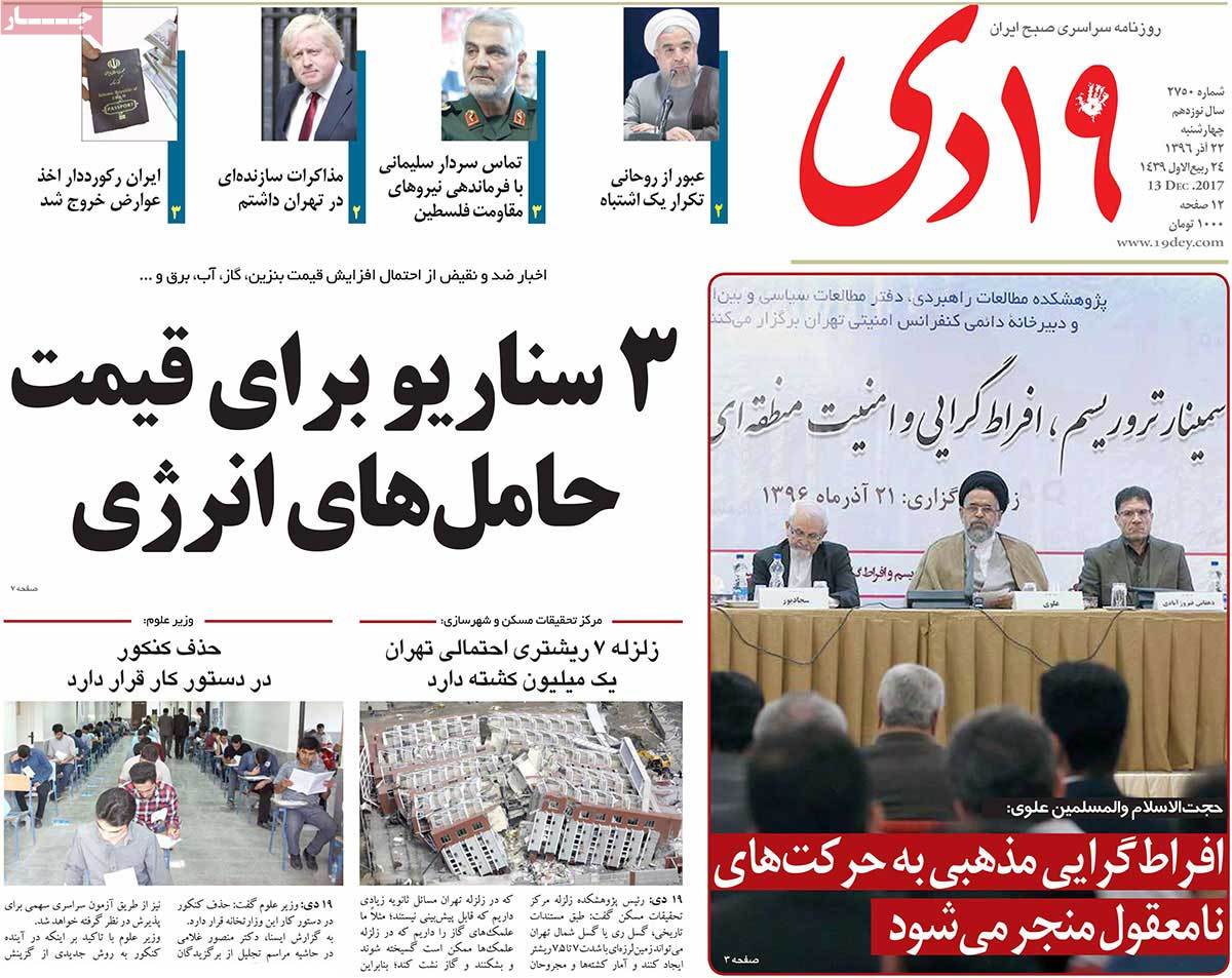 A Look at Iranian Newspaper Front Pages on December 13