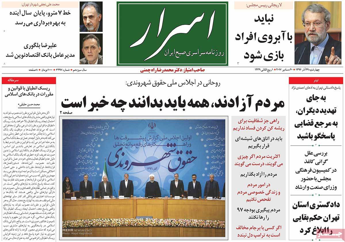 A Look at Iranian Newspaper Front Pages on December 20