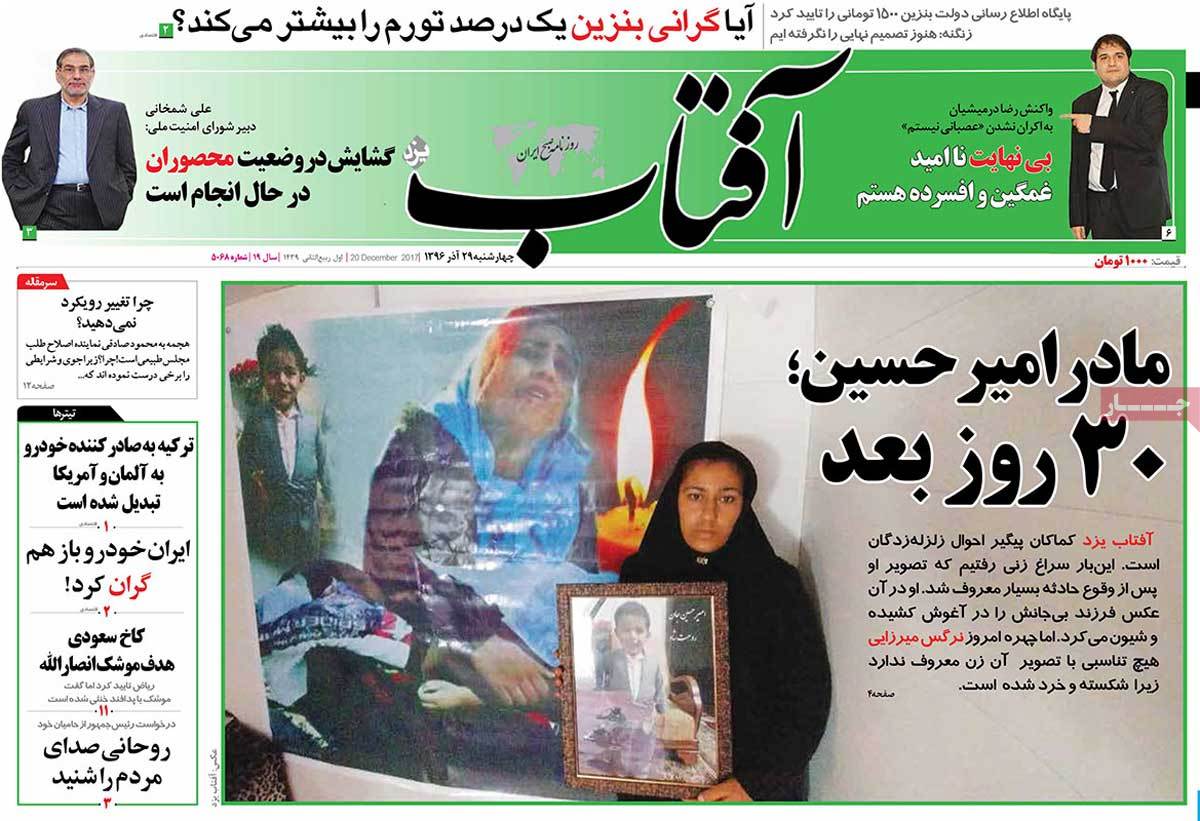 A Look at Iranian Newspaper Front Pages on December 20