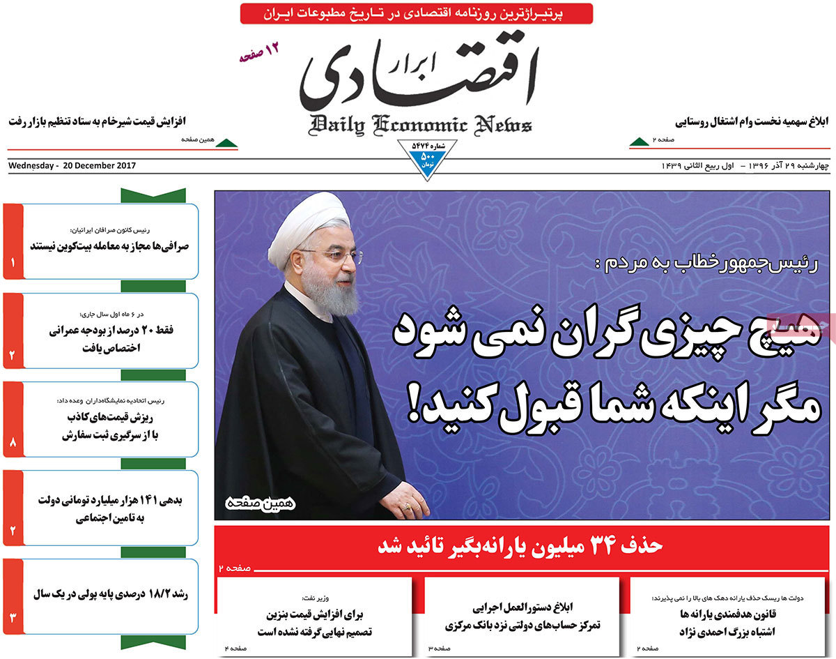 A Look at Iranian Newspaper Front Pages on December 20