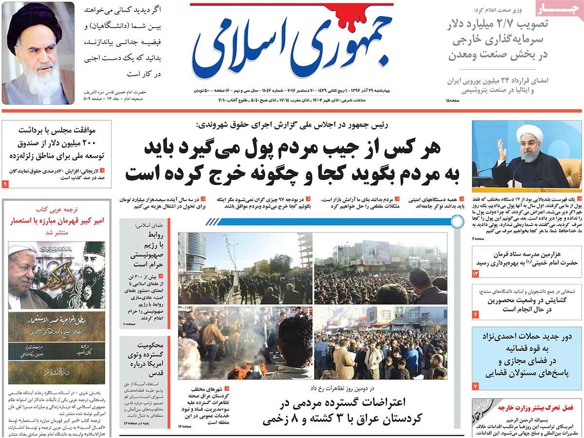 A Look at Iranian Newspaper Front Pages on December 20