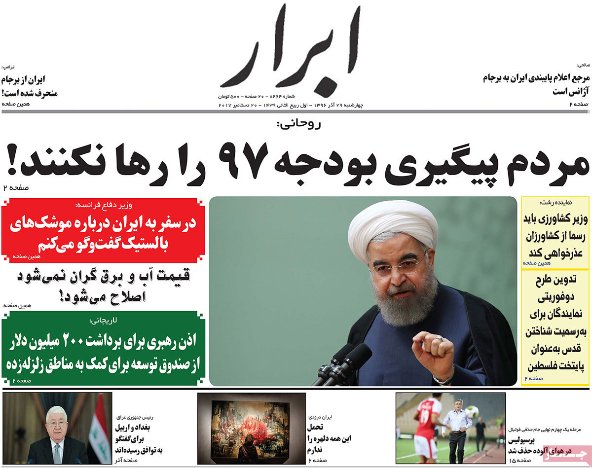 A Look at Iranian Newspaper Front Pages on December 20