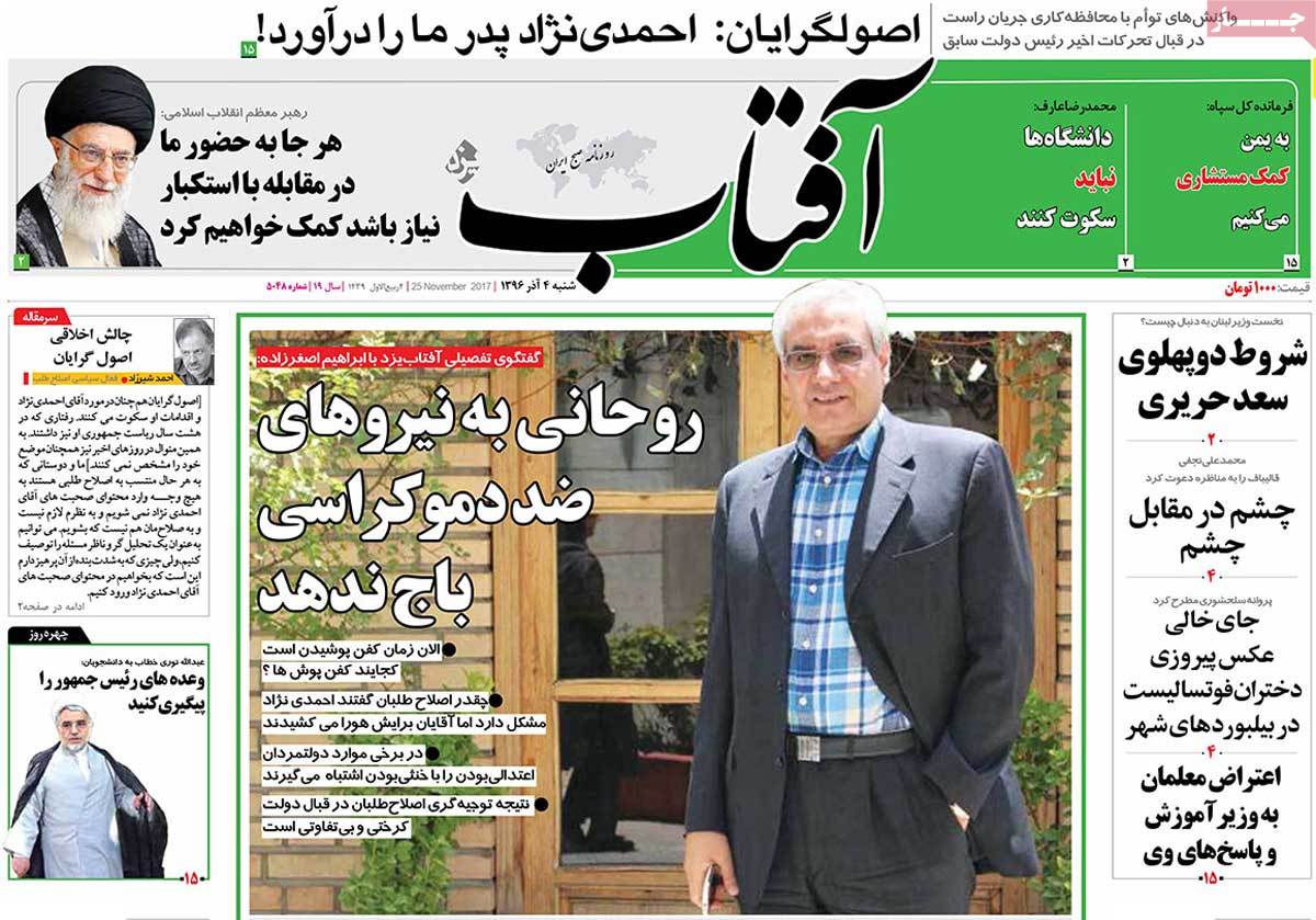 A Look at Iranian Newspaper Front Pages on November 25