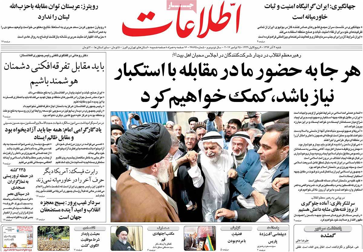 A Look at Iranian Newspaper Front Pages on November 25