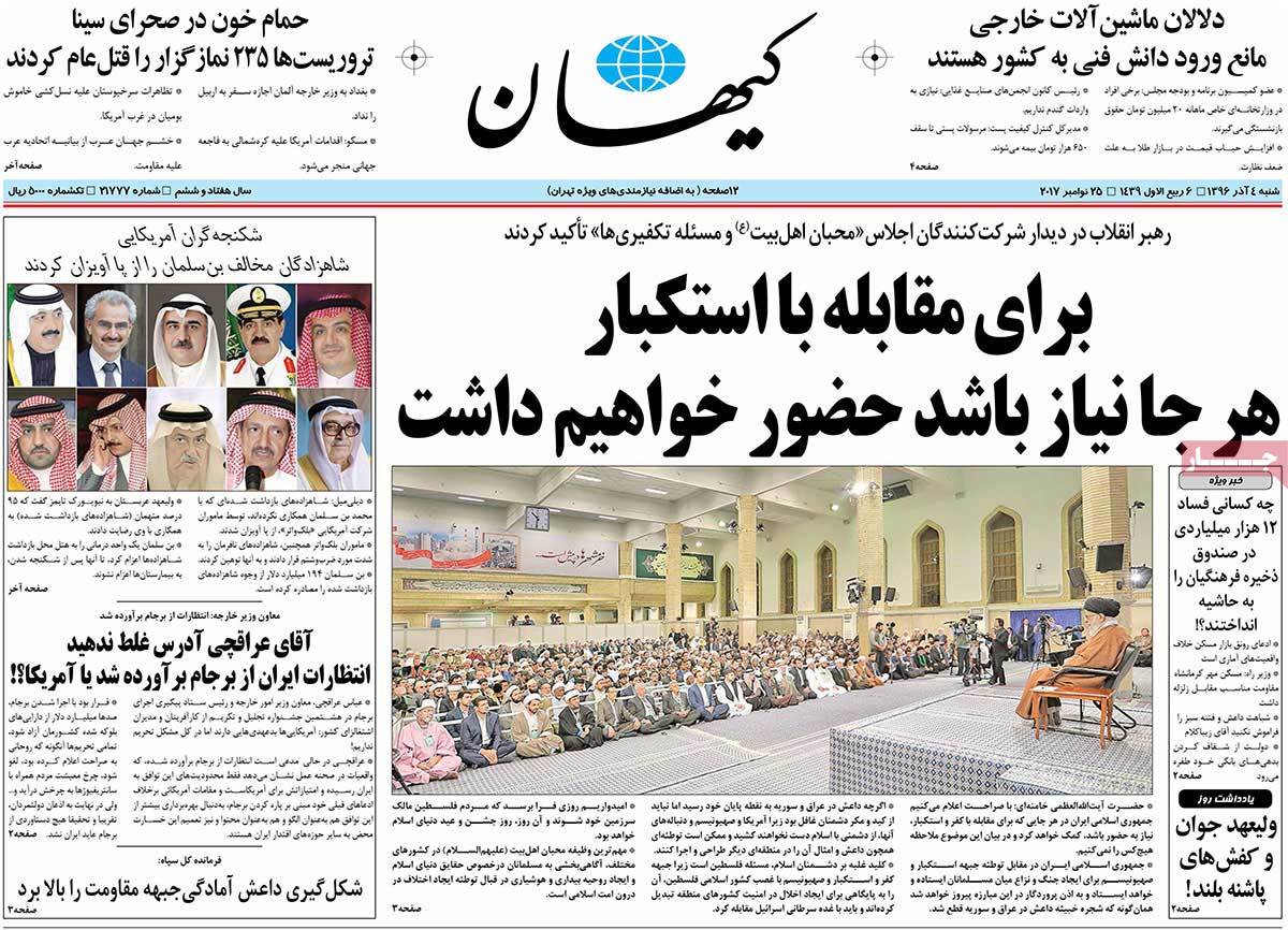 A Look at Iranian Newspaper Front Pages on November 25