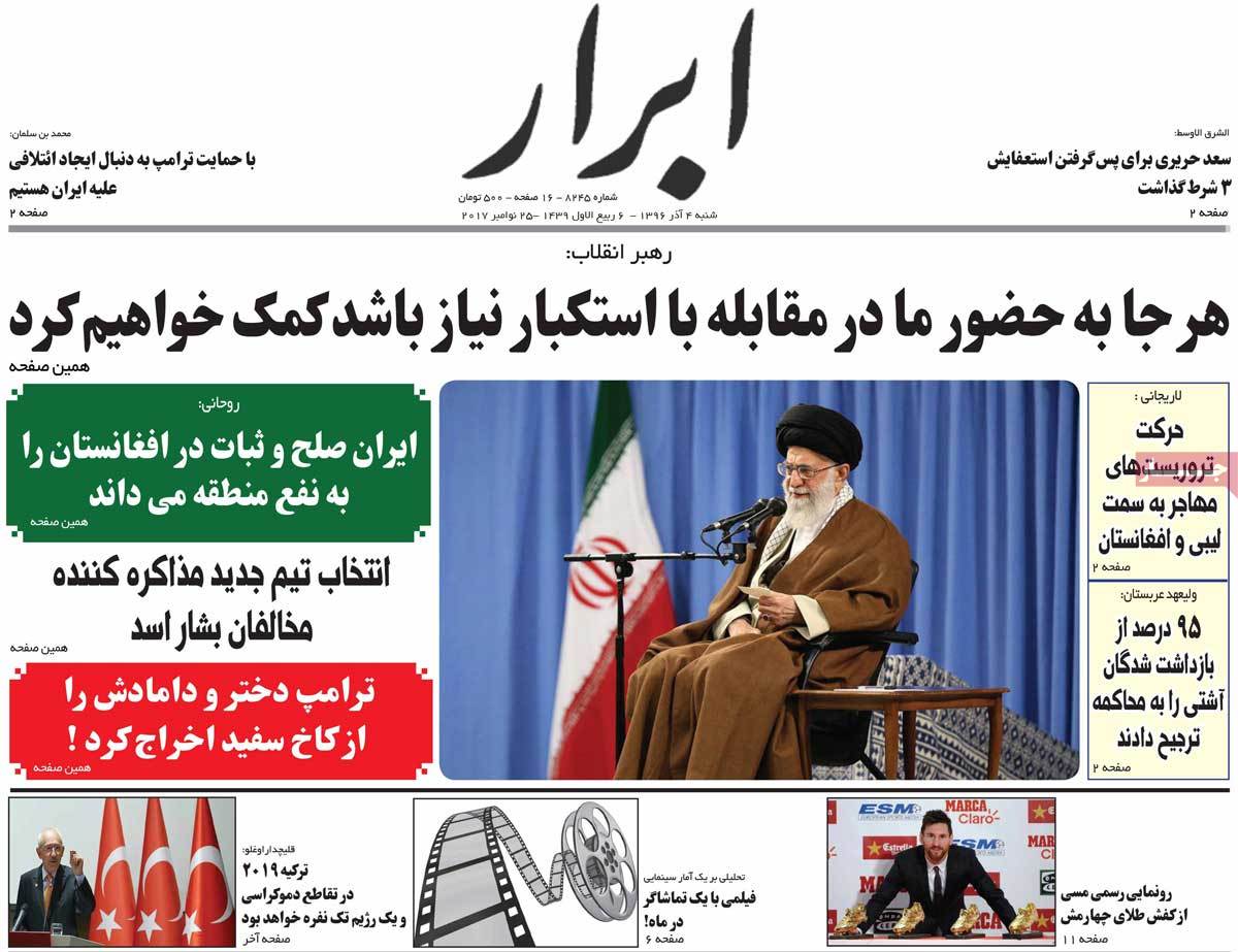 A Look at Iranian Newspaper Front Pages on November 25