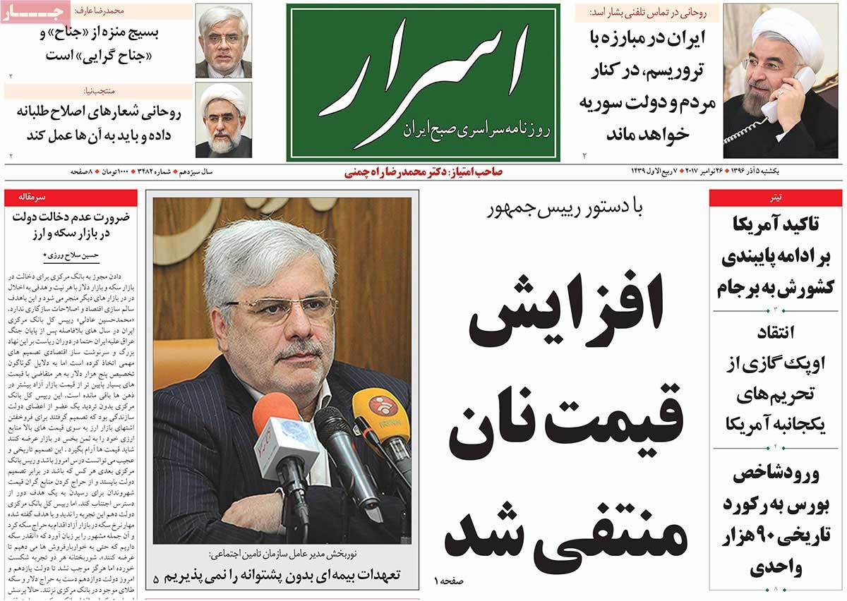 A Look at Iranian Newspaper Front Pages on November 26