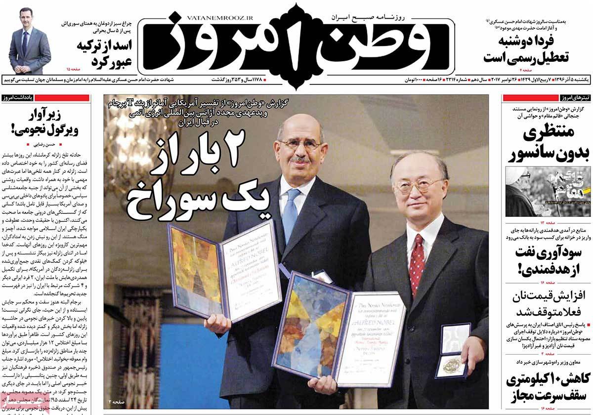 A Look at Iranian Newspaper Front Pages on November 26