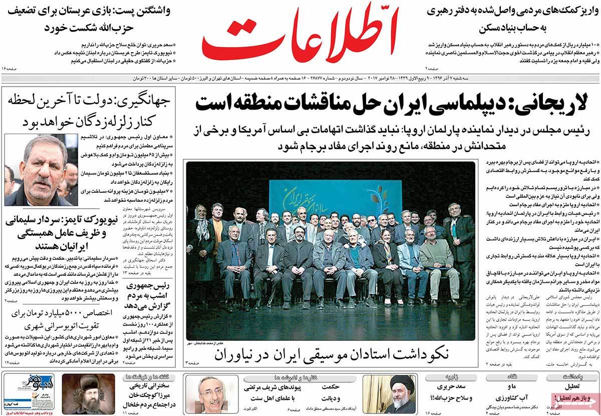 A Look at Iranian Newspaper Front Pages on November 28