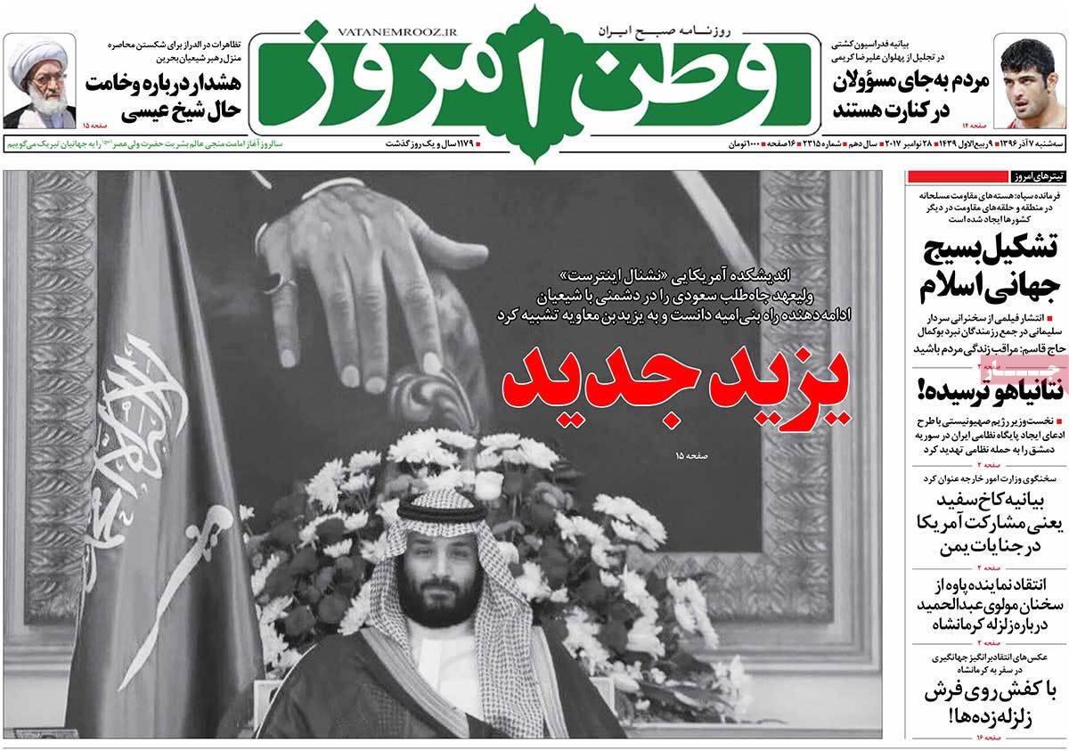 A Look at Iranian Newspaper Front Pages on November 28