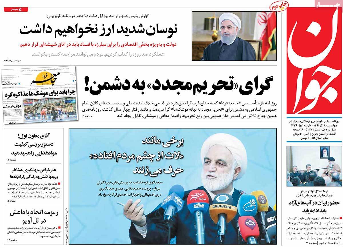 A Look at Iranian Newspaper Front Pages on November 29