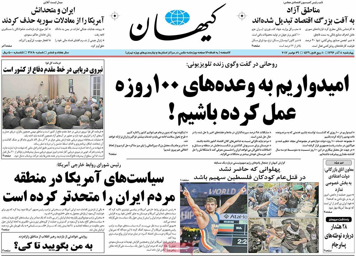 A Look at Iranian Newspaper Front Pages on November 29