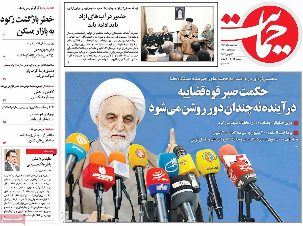 A Look at Iranian Newspaper Front Pages on November 29