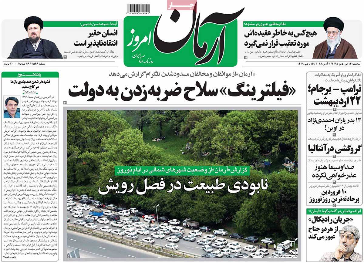 A Look at Iranian Newspaper Front Pages on April 3