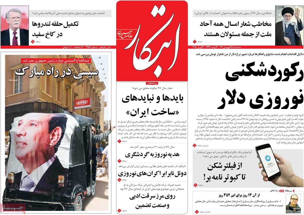 A Look at Iranian Newspaper Front Pages on April 3