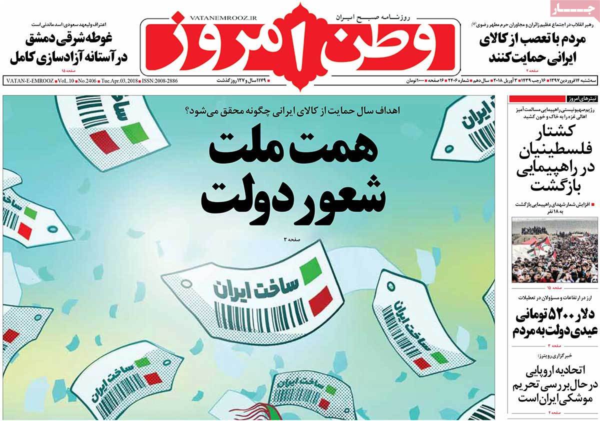 A Look at Iranian Newspaper Front Pages on April 3