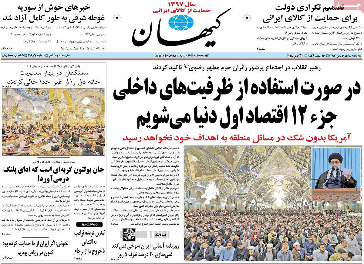 A Look at Iranian Newspaper Front Pages on April 3