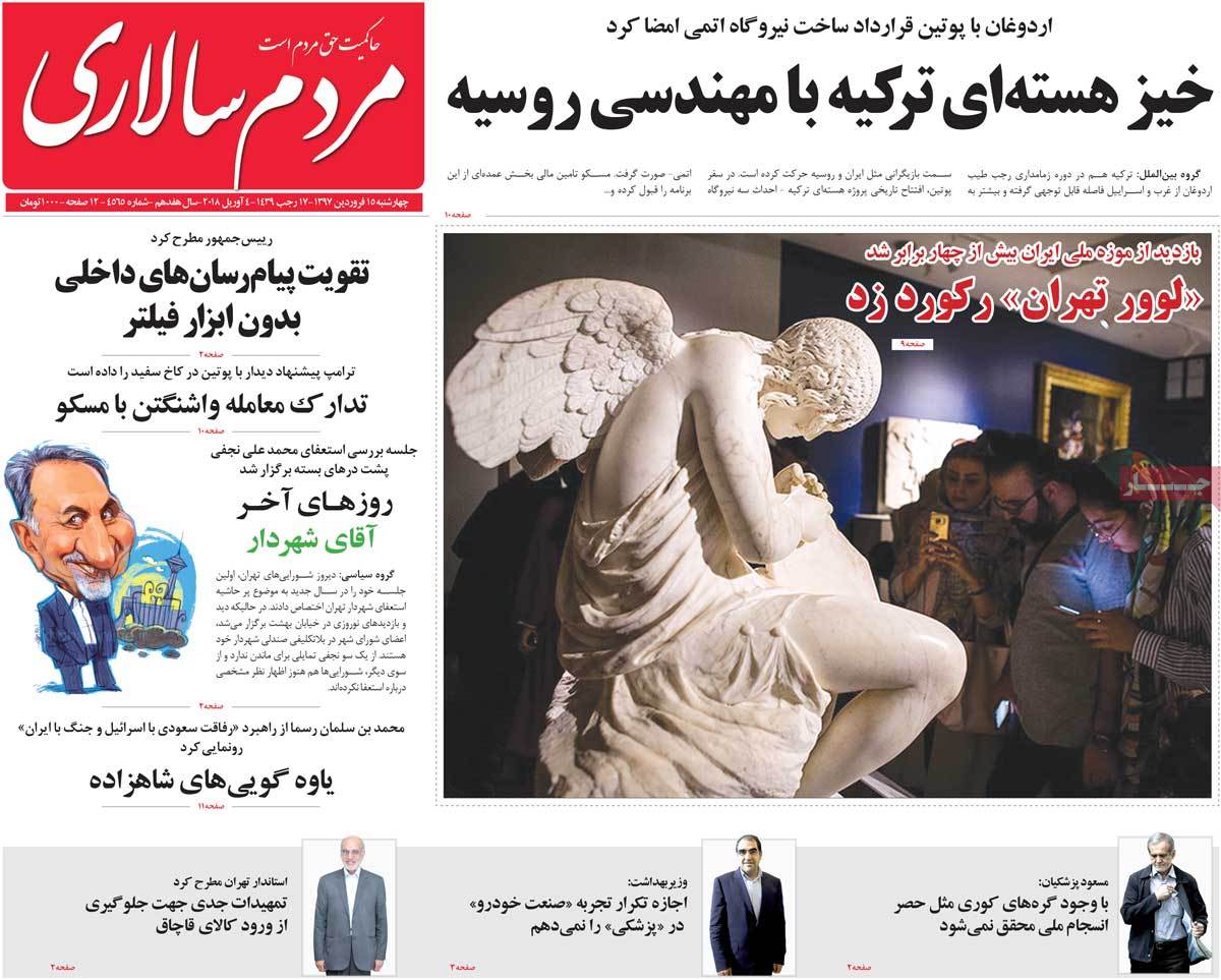 A Look at Iranian Newspaper Front Pages on April 4