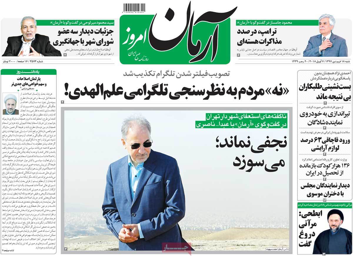 A Look at Iranian Newspaper Front Pages on April 7