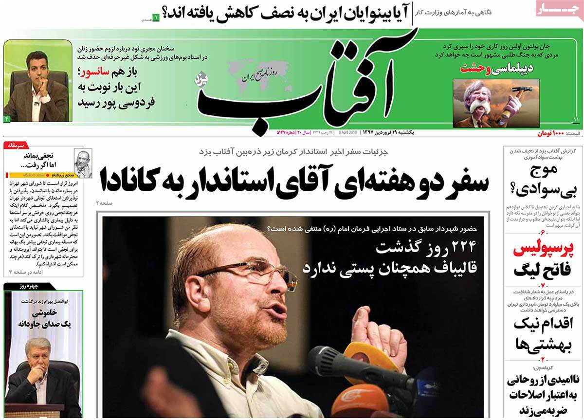 A Look at Iranian Newspaper Front Pages on April 8